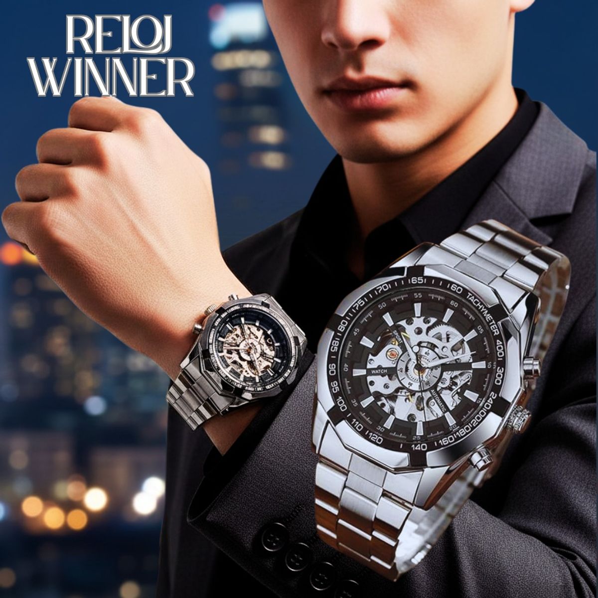 WINNER - RELOJ DE LUJO AUTOMATICO PARA HOMBRE EN ACERO INOXIDABLE