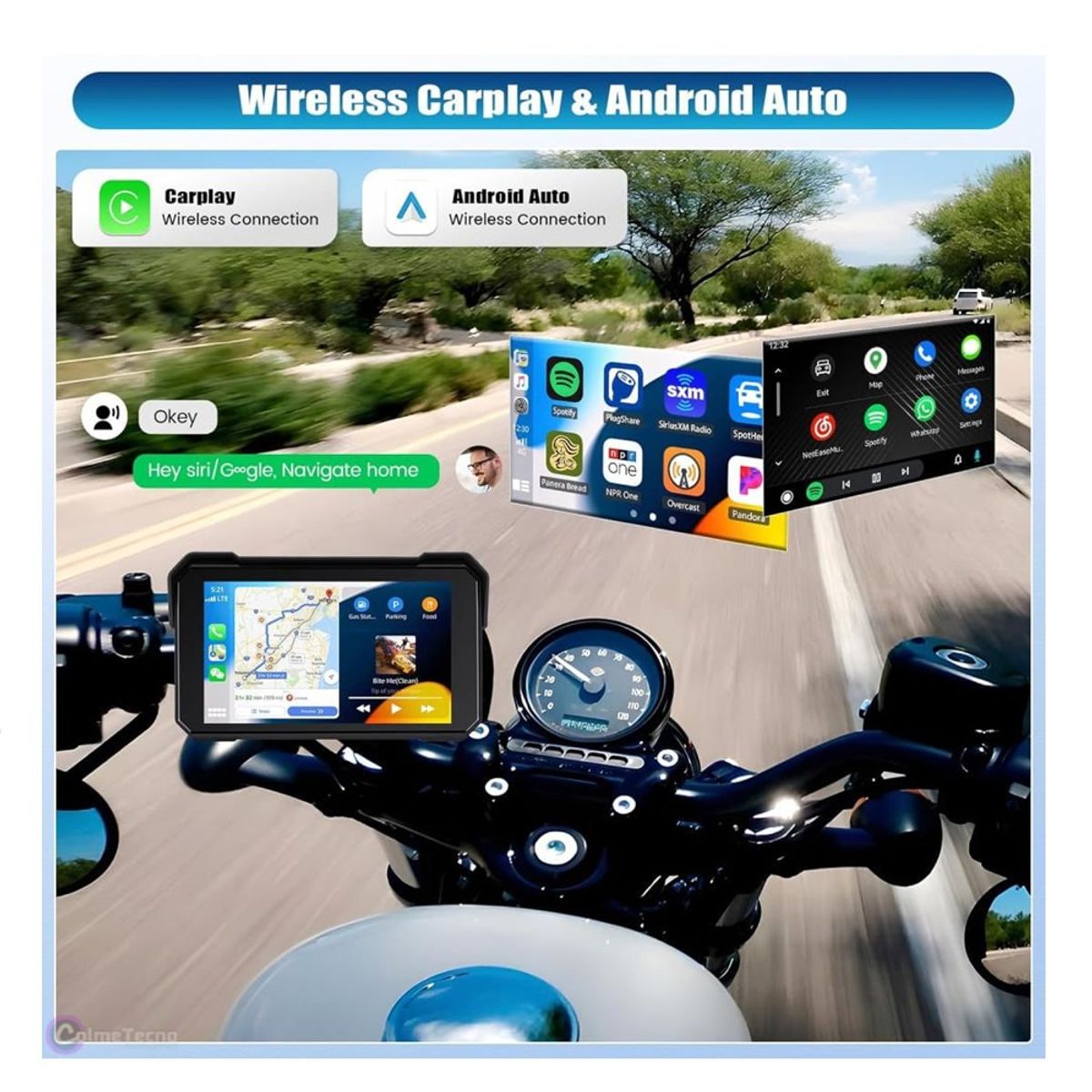 GENERICO - GPS Para Moto Pantalla 5 Pulgadas Resistente Agua Bluetooth Conexión Inalámbrica AndroidAuto CarPlay