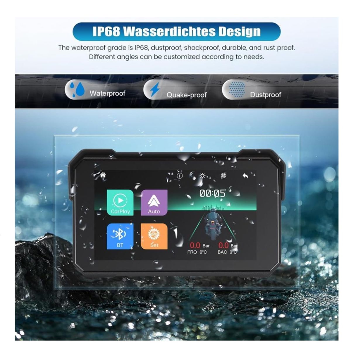 GENERICO - GPS Para Moto Pantalla 5 Pulgadas Resistente Agua Bluetooth Conexión Inalámbrica AndroidAuto CarPlay