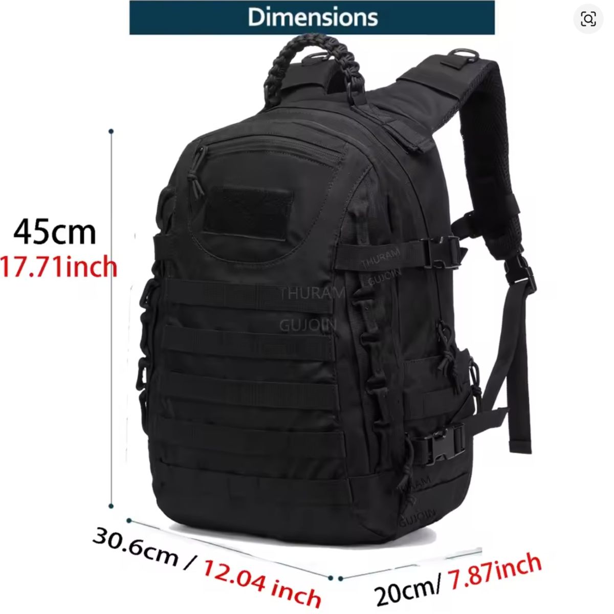GENERICO - Maleta Bolso Morral tactico de 45 Litros sistema Molle acampar viajes senderismo NEGRO