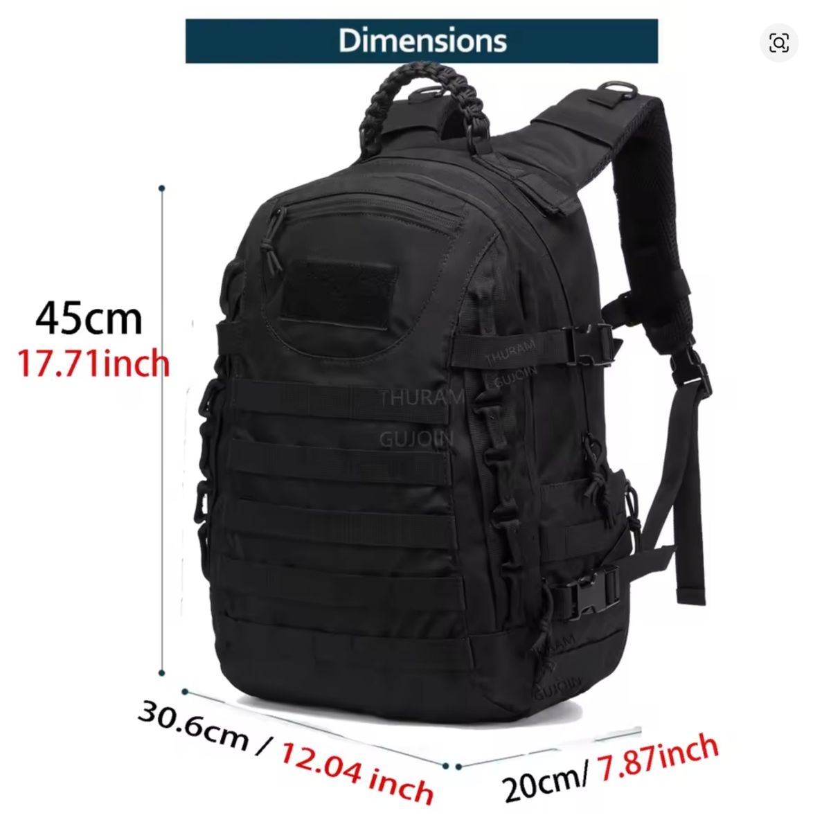 GENERICO - Maleta Bolso Morral tactico de 45 Litros sistema Molle acampar viajes senderismo NEGRO
