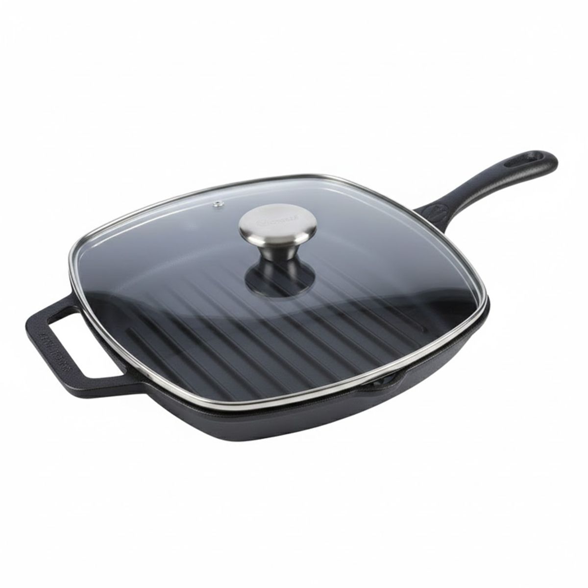 VICTORIA - Combo Sartén Para Asar de Hierro Fundido Con Tapa de Vidrio Victoria 25 X 25 Cm