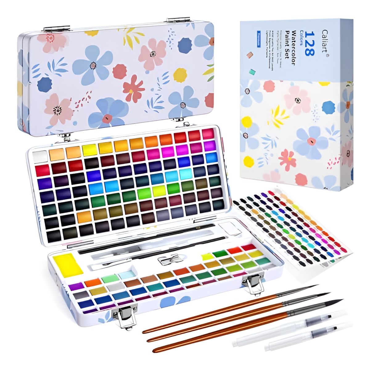 GENERICO - Set Acuarelas Caliart 128 Colores + 4 Pinceles Portátil