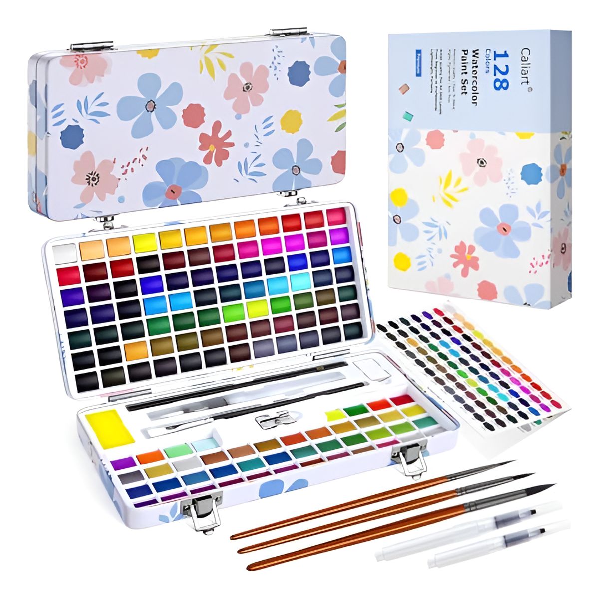 GENERICO - Set Acuarelas Caliart 128 Colores + 4 Pinceles Portátil