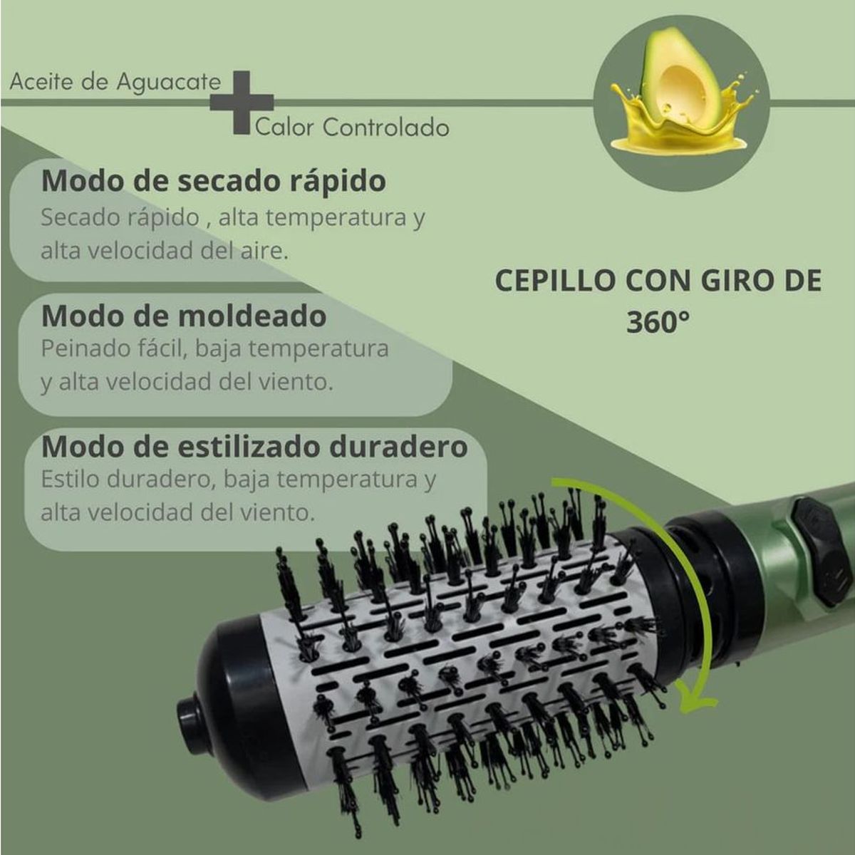 WAER - Cepillo Secador Giratorio Original Aguacate