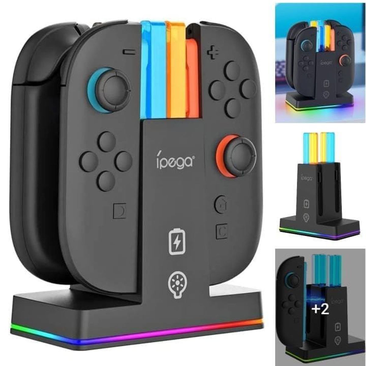 GENERICO - Base de Carga RGB para Controles con 4 Ranuras, Compatible Con Switch2 Joy-con
