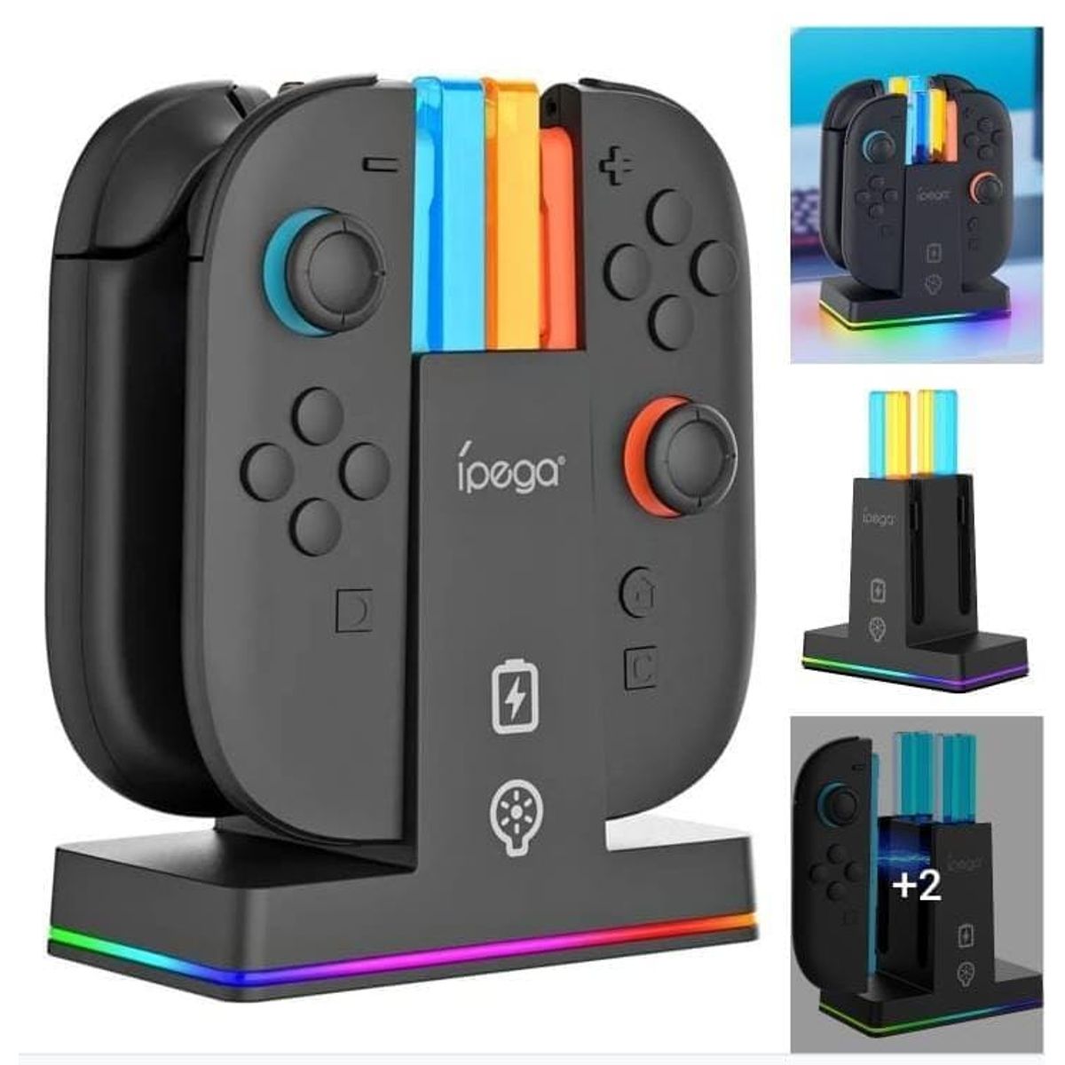 GENERICO - Base de Carga RGB para Controles con 4 Ranuras, Compatible Con Switch2 Joy-con