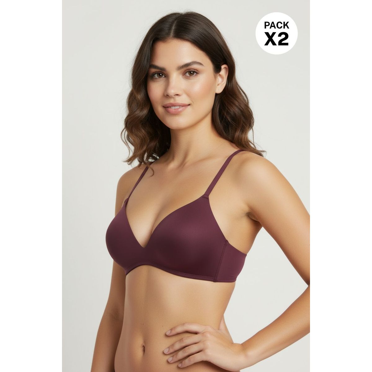LILI PINK - Brasier en copa triangular en microfibra satinada paquete x2
