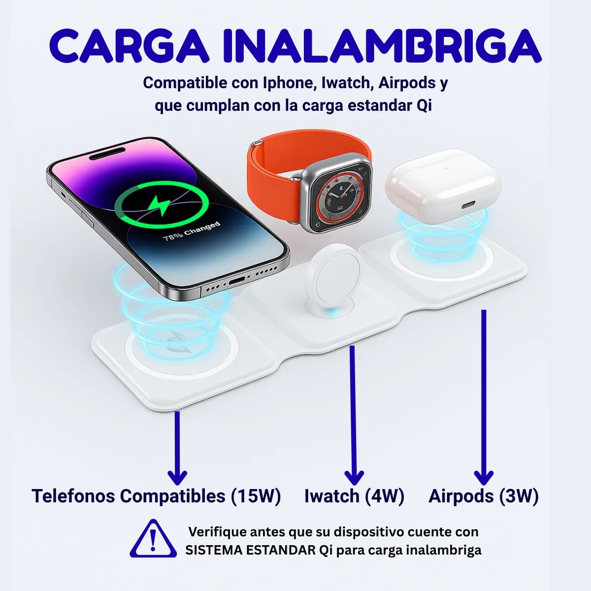 GENERICO - Cargador inalambrico 3 en 1 Plegable para Iphone
