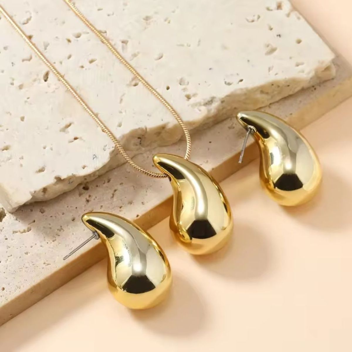 GENERICO - Set De Aretes + Collar Gota Chunky Elegante Mujer Moda