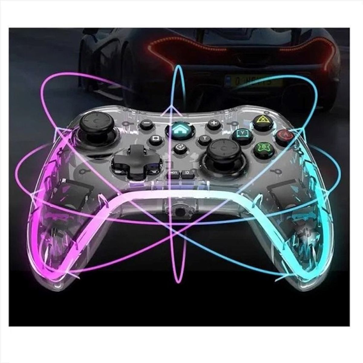 GENERICO - Control LH3 Transparente con Luces Rgb para Ps4 Ps5 Switch Android IOS y PC