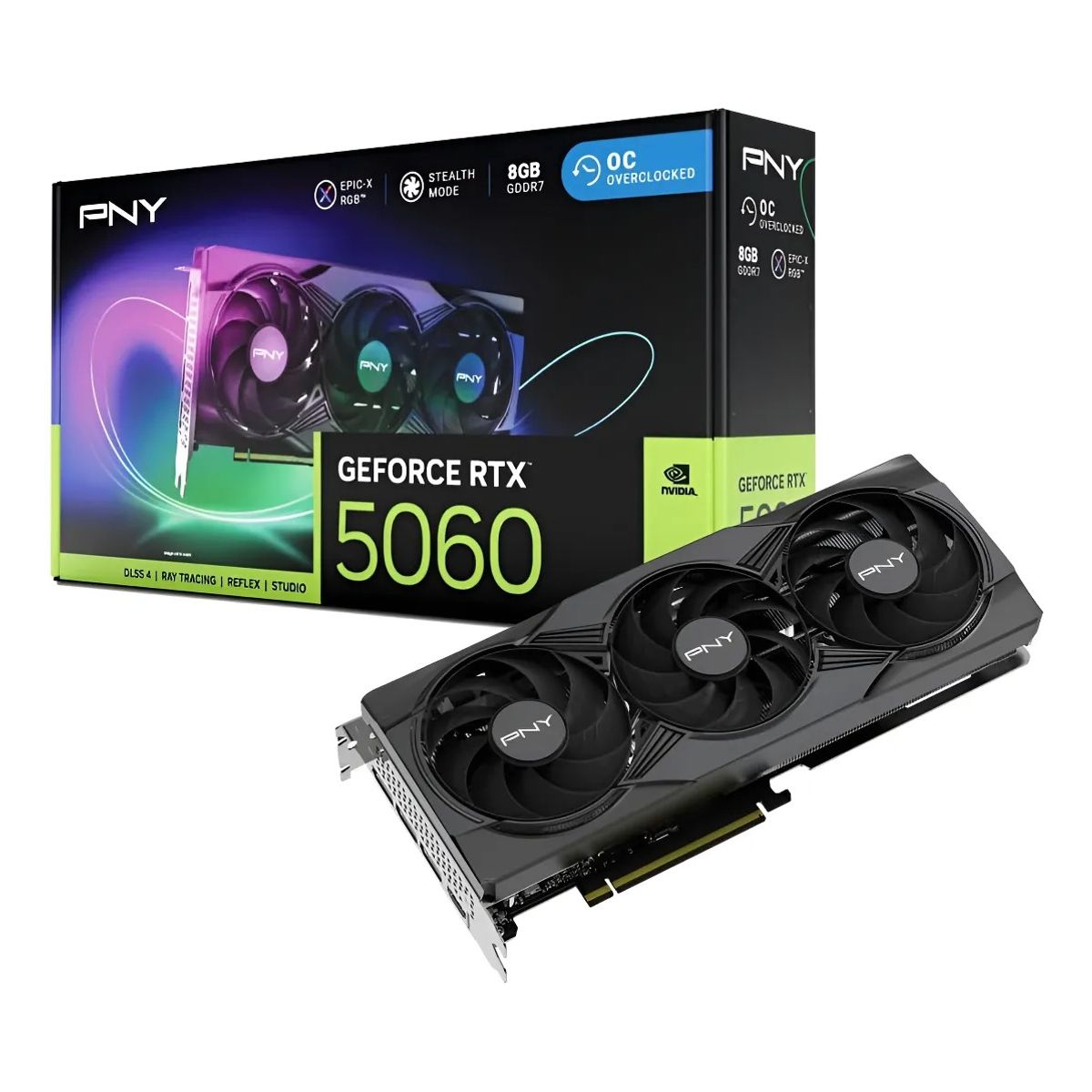 PNY - Tarjeta De Video Nvidia Pny Rtx 5060 Oc Edition 8gb Gddr7 Triple fan ARGB