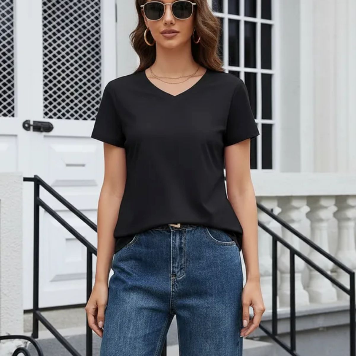 ELEMENTAL STORE - Camiseta Mujer Cuello V en Algodón