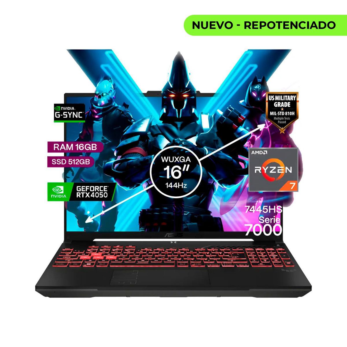 ASUS - Portátil Gamer Asus Tuf A16 Ryzen 7 7445hs 24gb Ssd 512gb Rtx 4050 16" FHD.