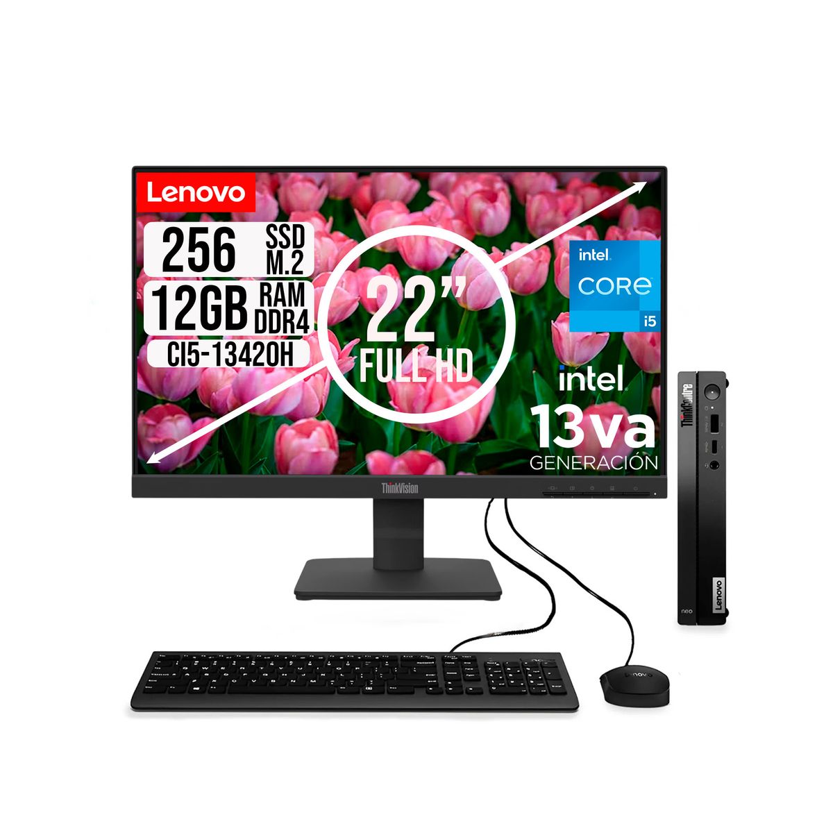 LENOVO - COMPUTADOR LENOVO TINY INTEL CORE I5-13420H SSD 256GB RAM 12GB 21.5 FHD S22-4e