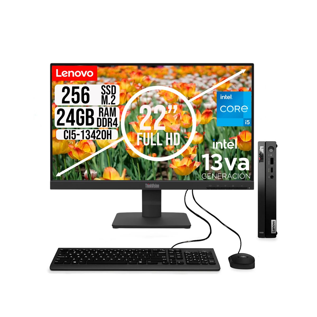LENOVO - COMPUTADOR LENOVO TINY INTEL CORE I5-13420H SSD 256GB RAM 24GB 21.5 FHD S22-4e
