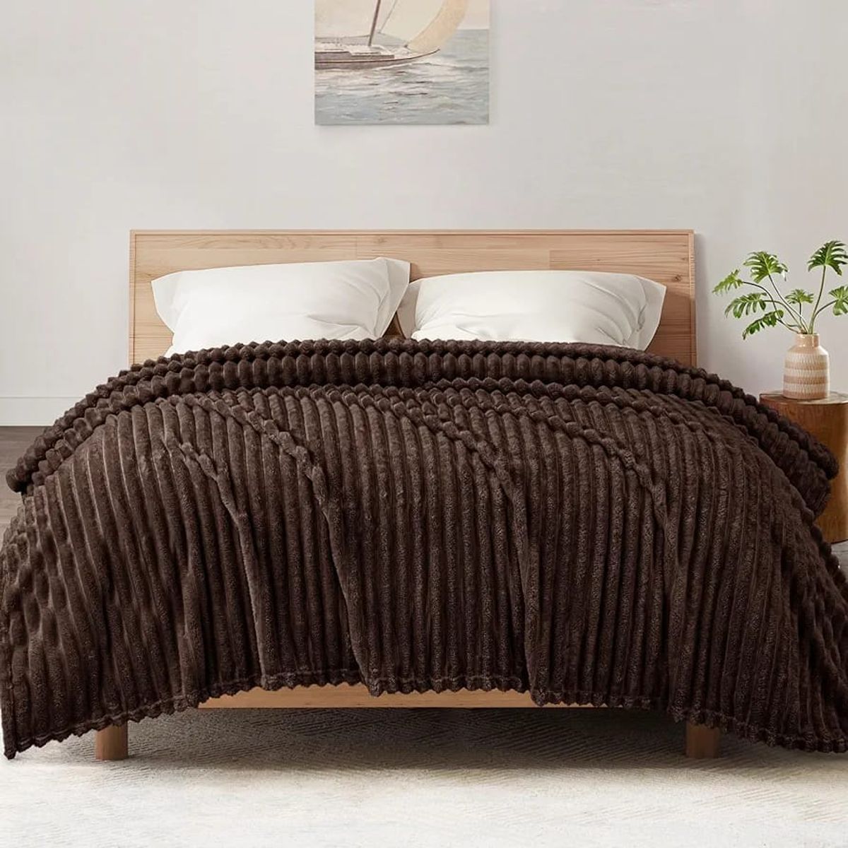GENERICO - Cobija Térmica Acanalada Doble-Queen Color Cafe