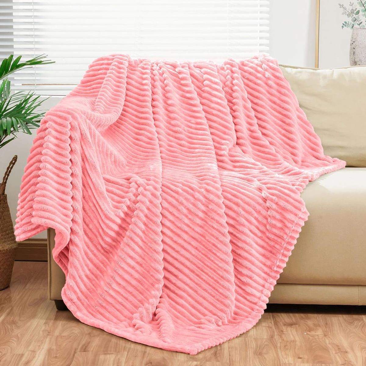 GENERICO - Cobija Térmica Acanalada Doble-Queen Color Rosado