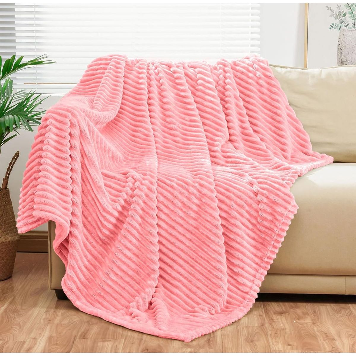 GENERICO - Cobija Térmica Acanalada Doble-Queen Color Rosado