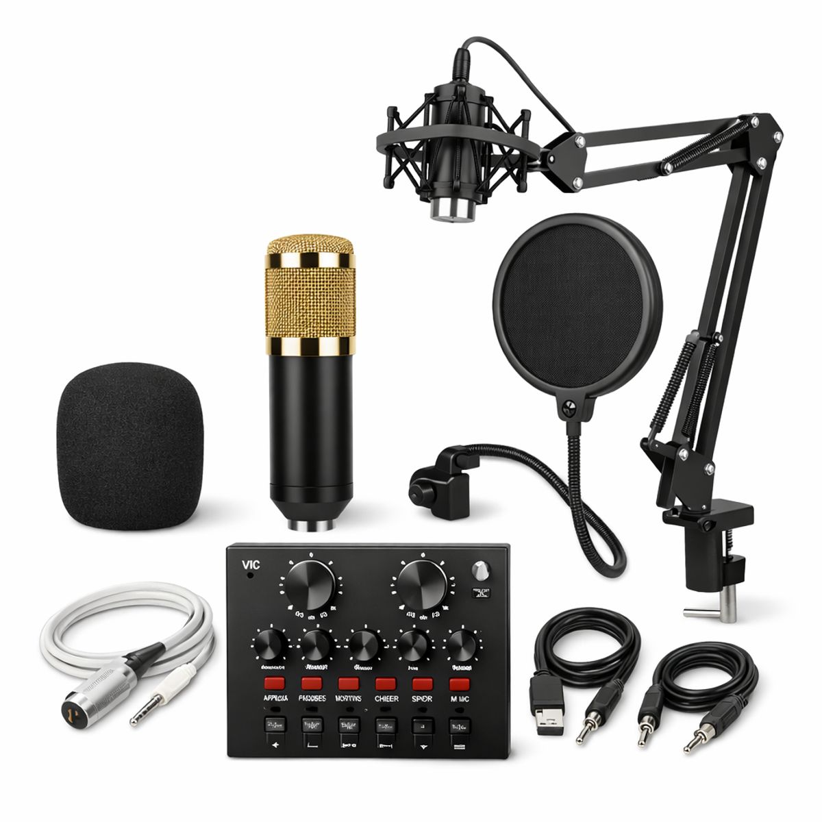 GENERICO - Micrófono condensador BM800 + Tarjeta de sonido V8  Kit para streaming y grabación