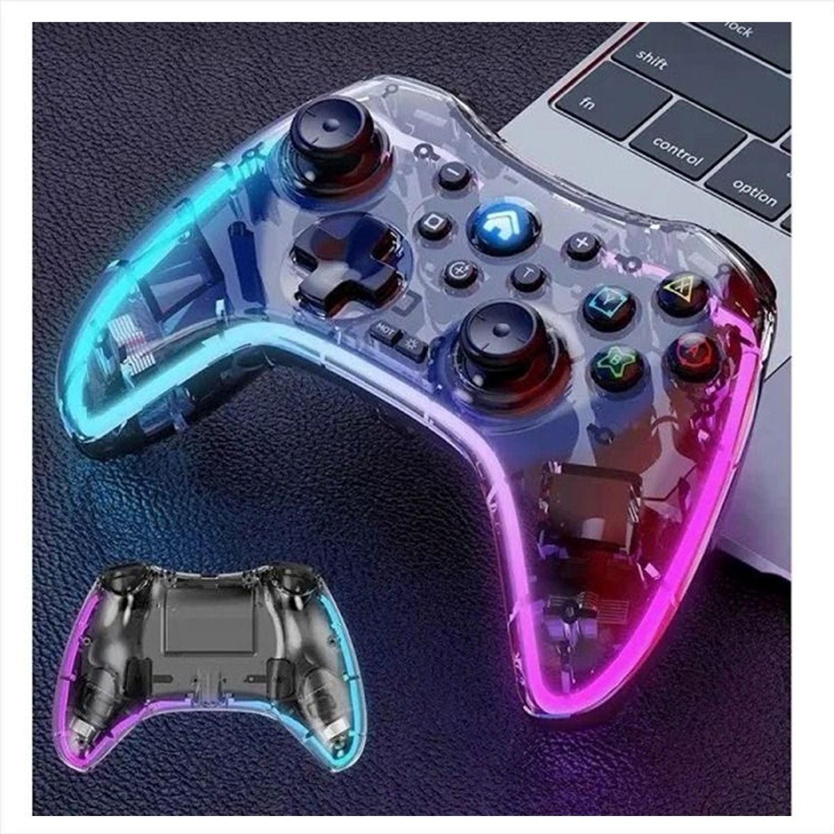 GENERICO - Control LH3 Transparente Ergonomico con Vibracion Dual y Gatillos Programables