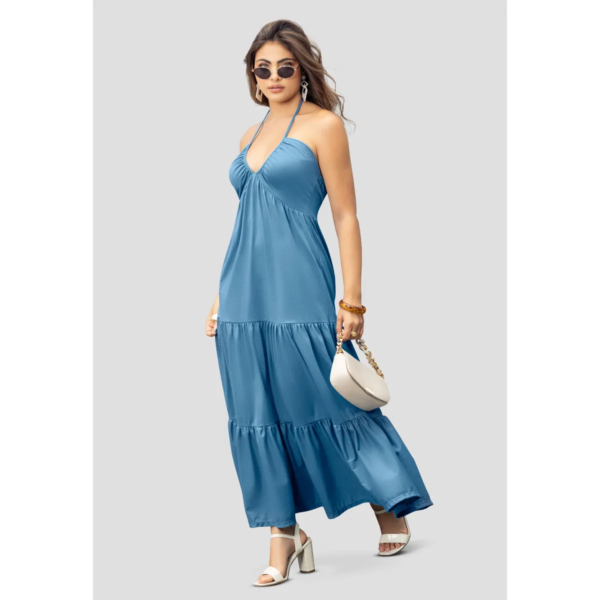 MARKETING PERSONAL - Vestido Largo Mujer Azul Indigo Mp 113294