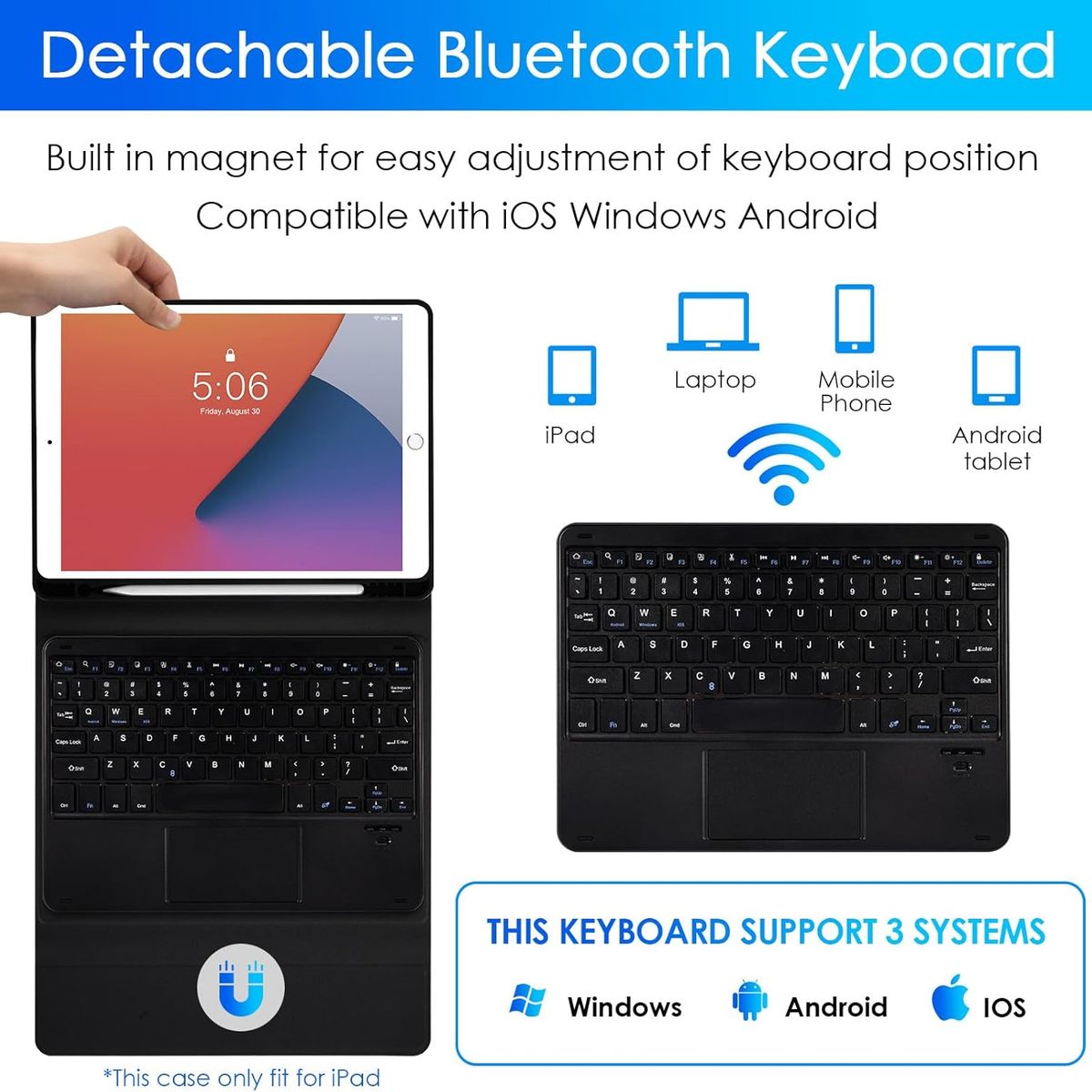 GENERICO - Funda Forro Estuche Teclado Con Trackpad (mouse) Para Ipad 10.2 7/8/9 gen