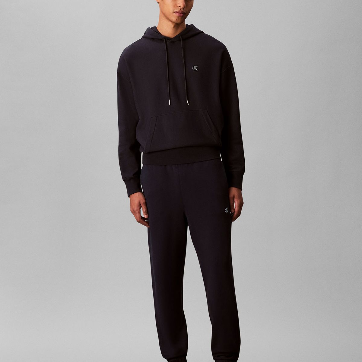 CALVIN KLEIN - Jogger azul de felpa con monograma Calvin Klein