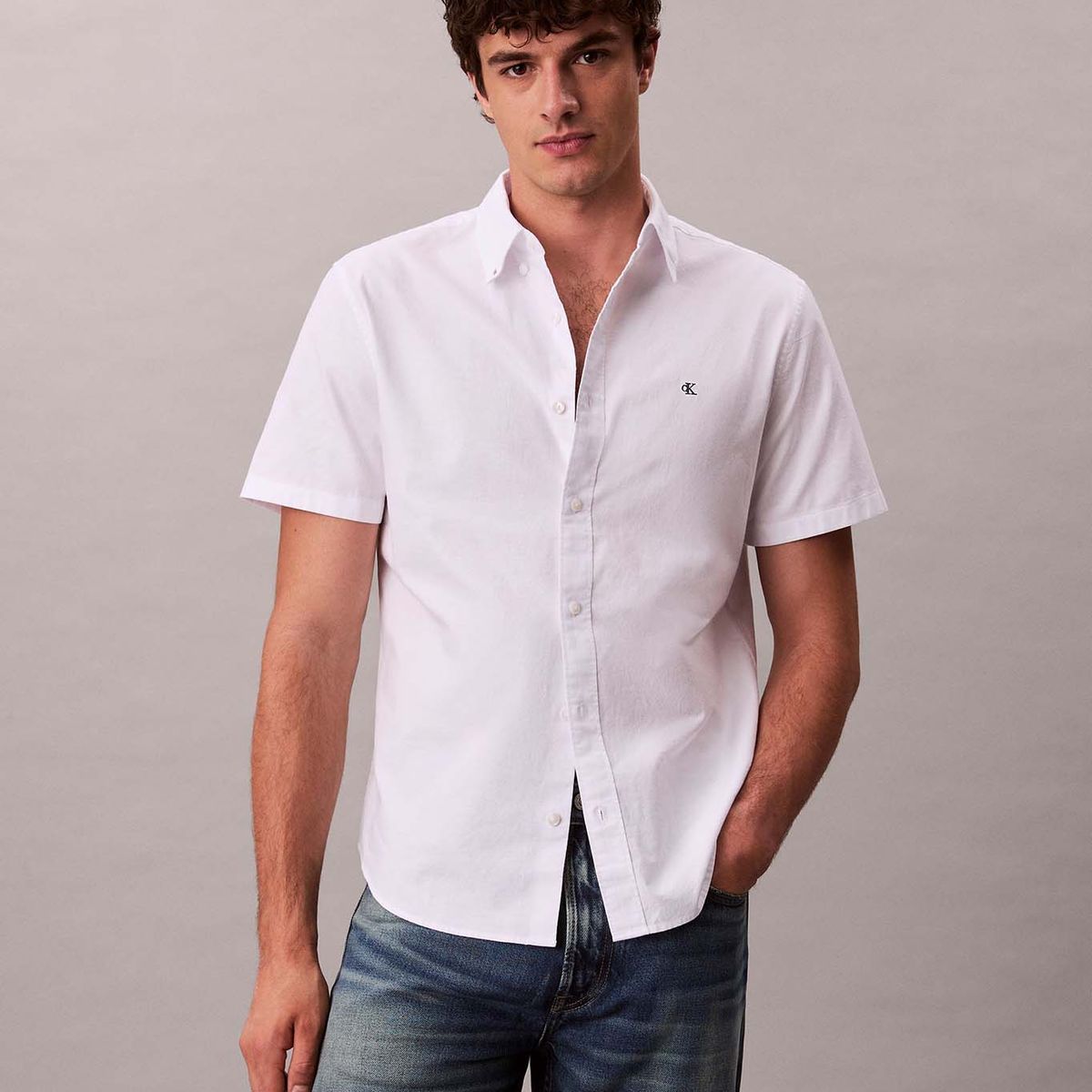 CALVIN KLEIN - Camisa blanca oxford clásica de manga corta Calvin Klein