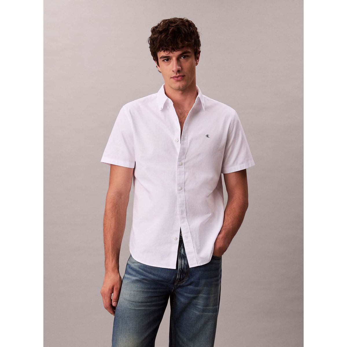 CALVIN KLEIN - Camisa blanca oxford clásica de manga corta Calvin Klein