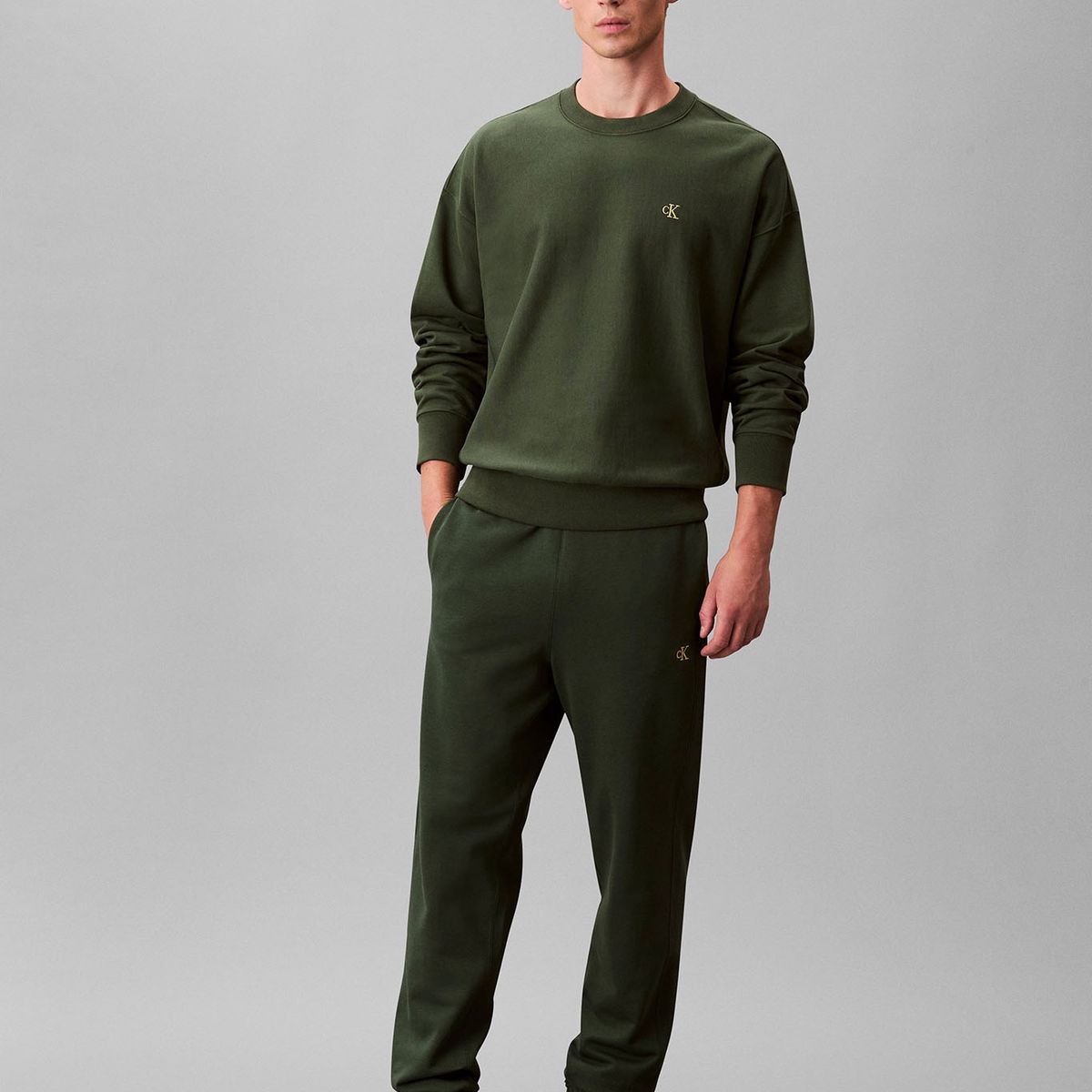 CALVIN KLEIN - Jogger verde de felpa con monograma Calvin Klein