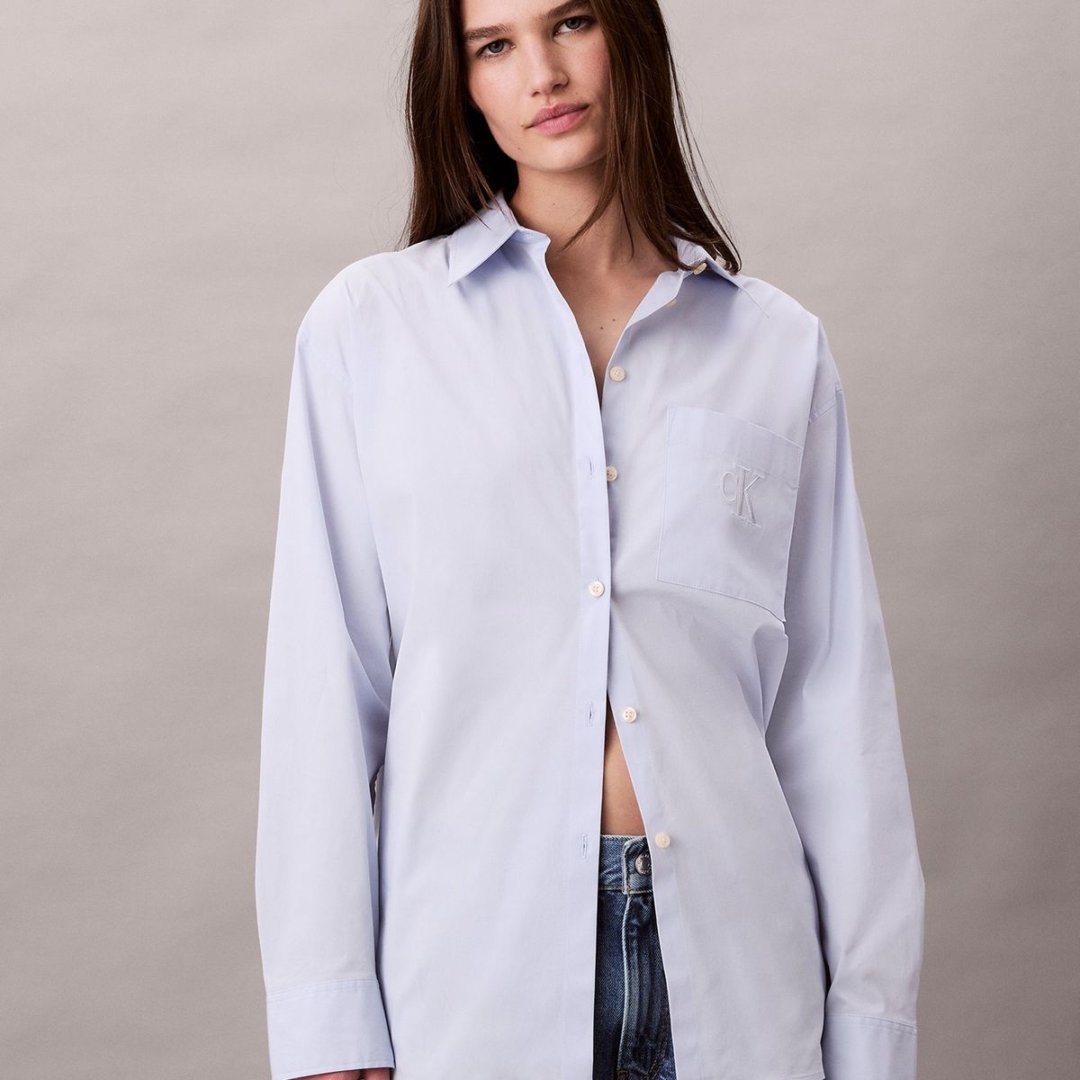 CALVIN KLEIN - Camisa celeste relaxed de popelina Calvin Klein