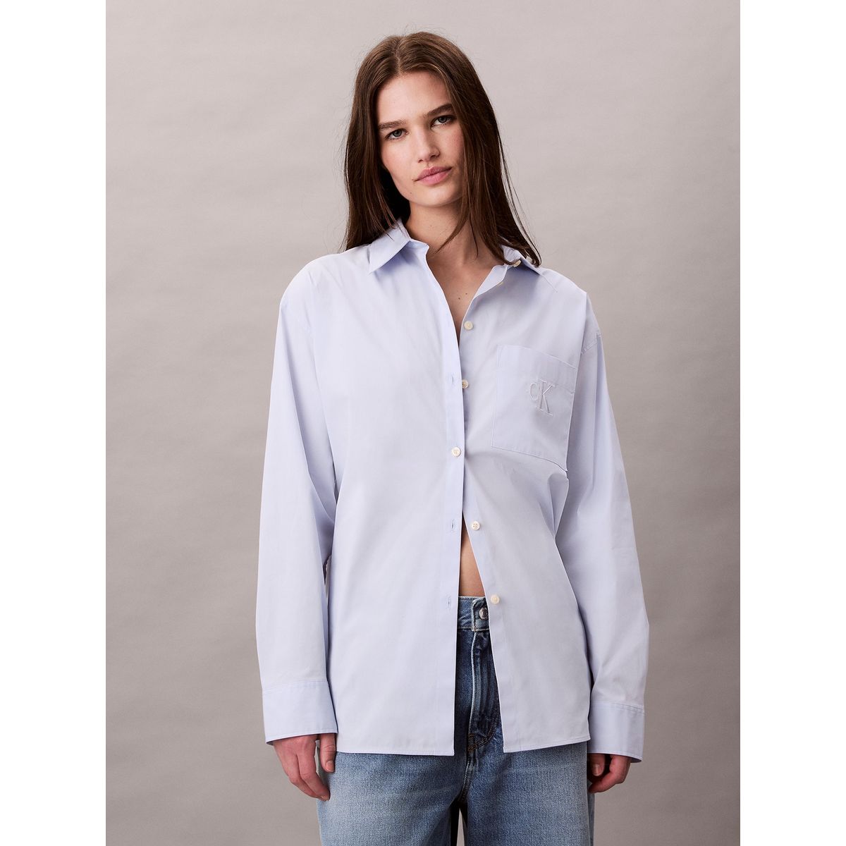 CALVIN KLEIN - Camisa celeste relaxed de popelina Calvin Klein