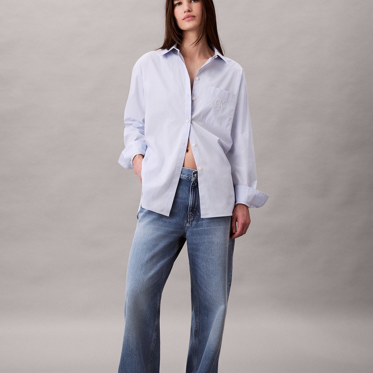 CALVIN KLEIN - Camisa celeste relaxed de popelina Calvin Klein