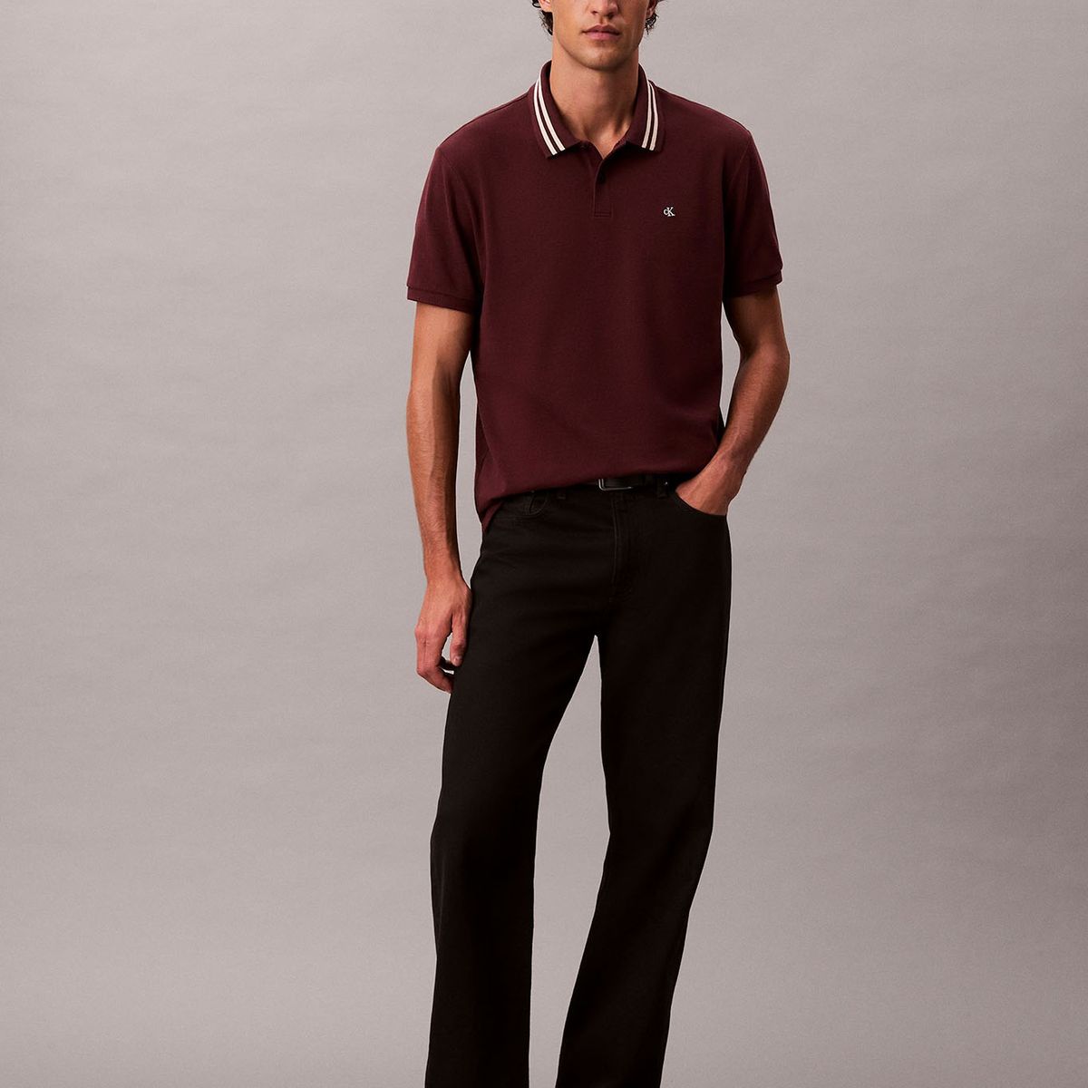 CALVIN KLEIN - Polo chocolate de piqué con ribetes en contraste Calvin Klein