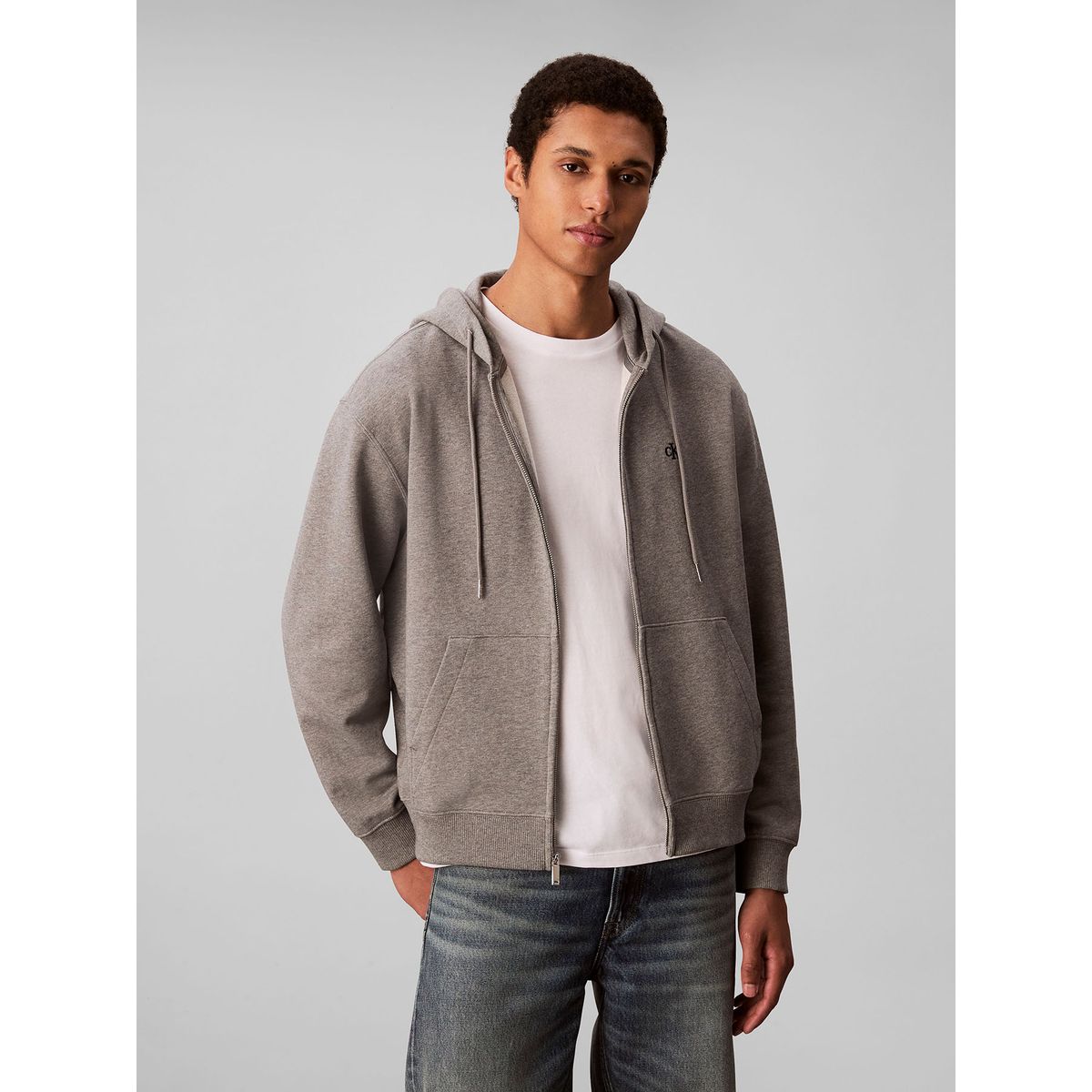 CALVIN KLEIN - Buzo gris con capota y cierre de cremallera Calvin Klein