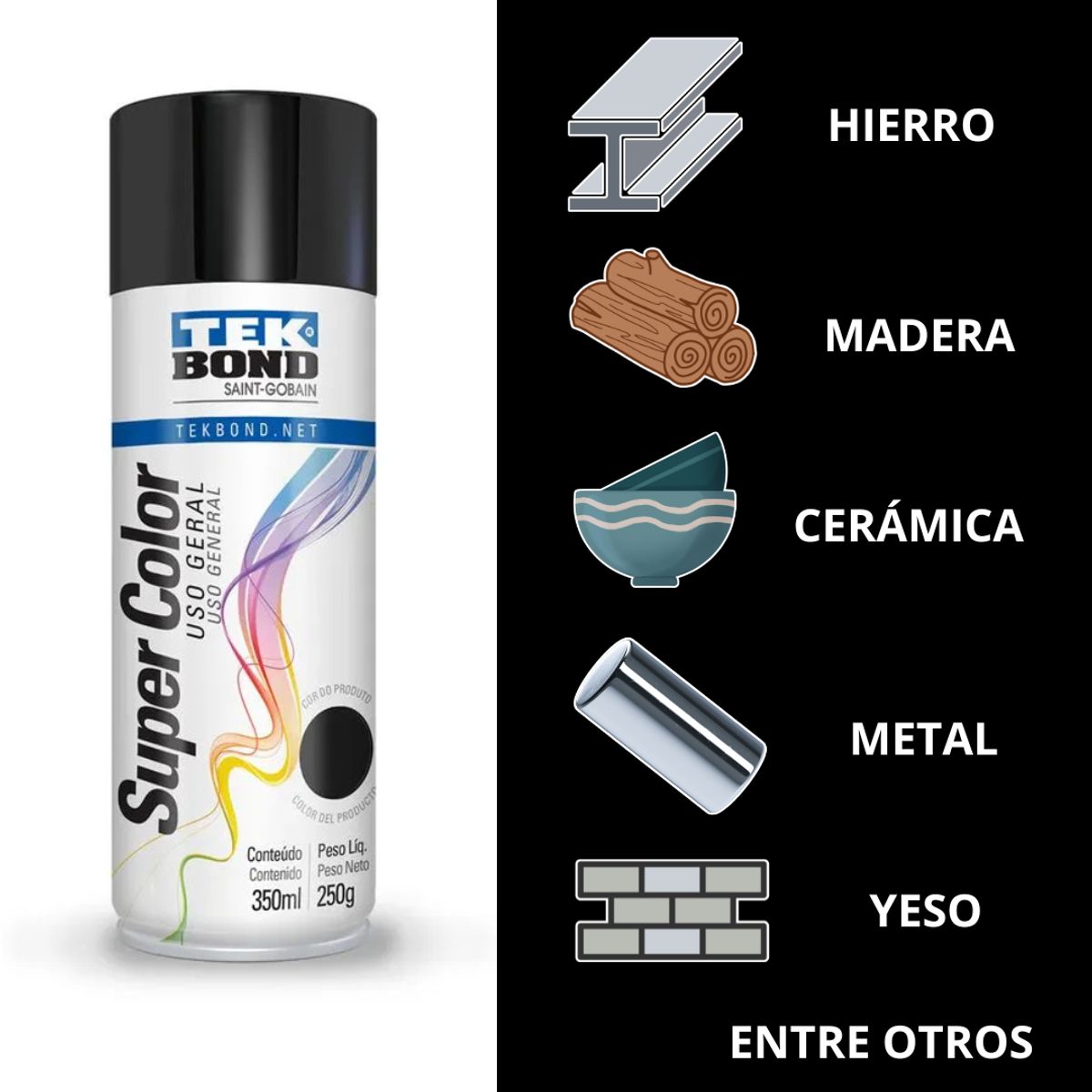 GENERICO - Pintura en Aerosol Tekbond Super Color 350ml negro mate