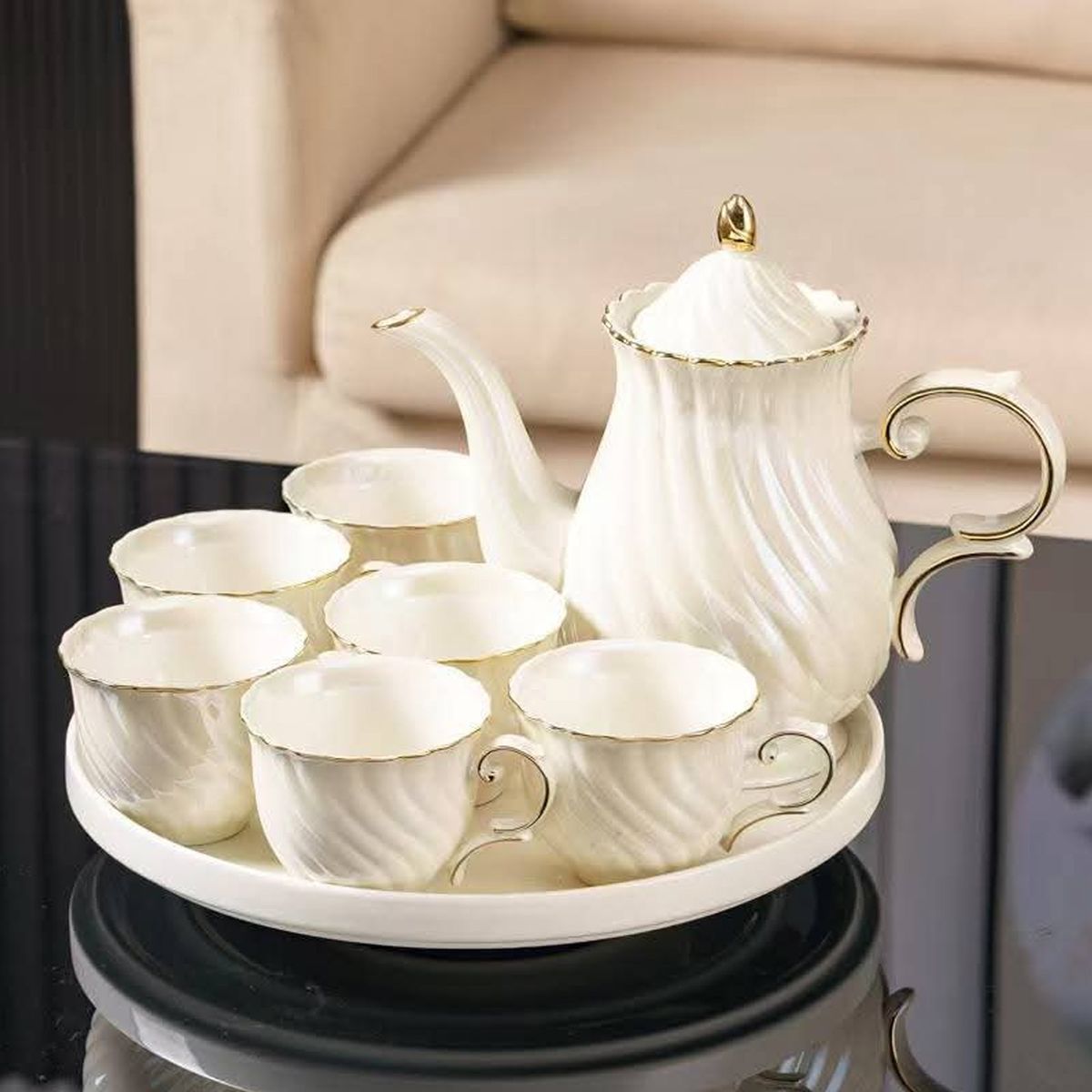 DECORIENTE - Juego de Té  Porcelana Fina 8 Pzs Elegante Muran 0195-5