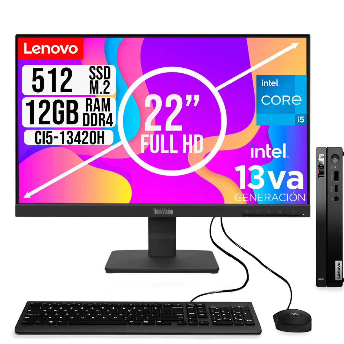 LENOVO - COMPUTADOR LENOVO TINY INTEL CORE I5-13420H SSD 512GB RAM 12GB 21.5 FHD S22-4e