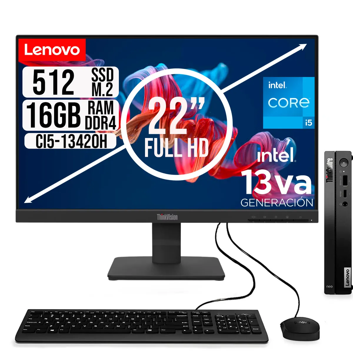 LENOVO - COMPUTADOR LENOVO TINY INTEL CORE I5-13420H SSD 512GB RAM 16GB 21.5 FHD S22-4e