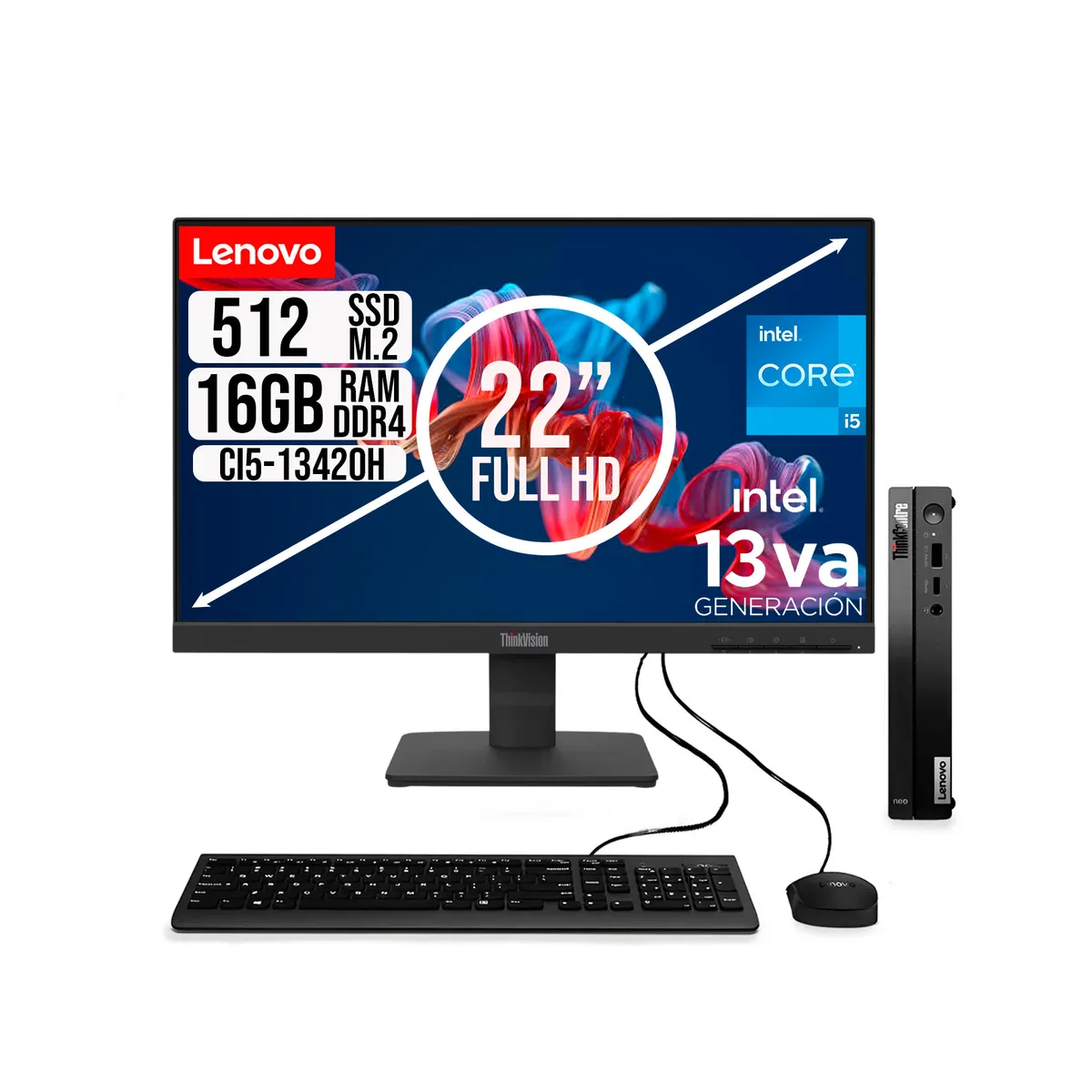 LENOVO - COMPUTADOR LENOVO TINY INTEL CORE I5-13420H SSD 512GB RAM 16GB 21.5 FHD S22-4e