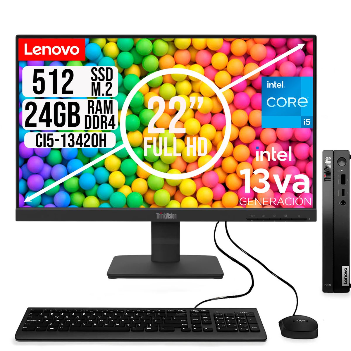 LENOVO - COMPUTADOR LENOVO TINY INTEL CORE I5-13420H SSD 512GB RAM 24GB 21.5 FHD S22-4e