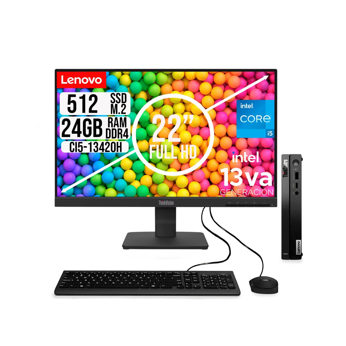 LENOVO - COMPUTADOR LENOVO TINY INTEL CORE I5-13420H SSD 512GB RAM 24GB 21.5 FHD S22-4e