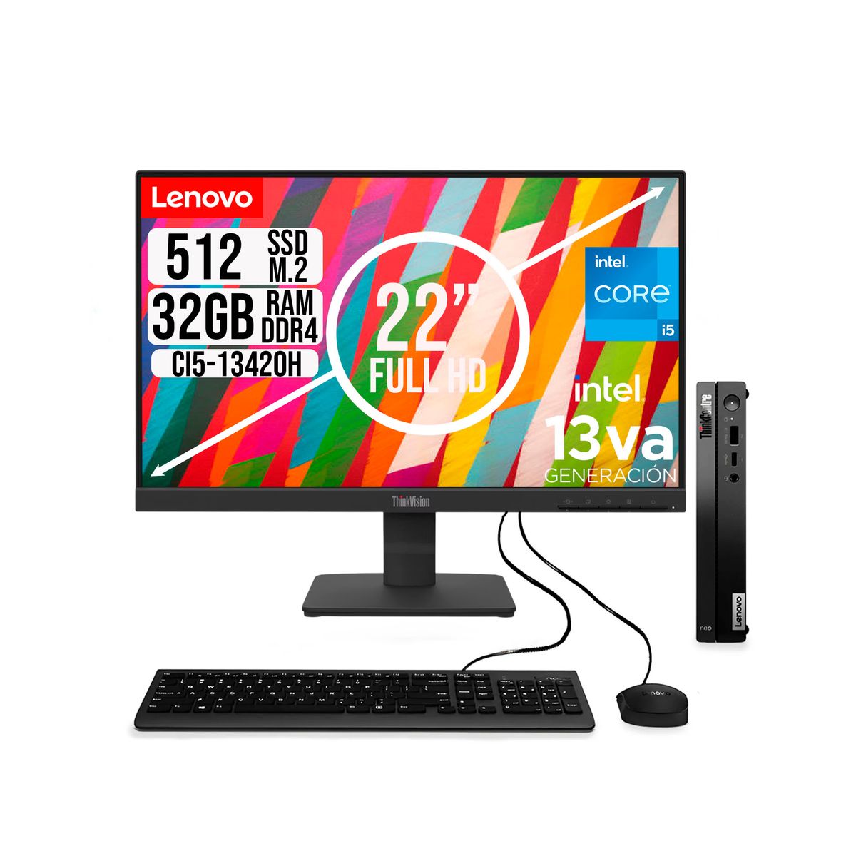 LENOVO - COMPUTADOR LENOVO TINY INTEL CORE I5-13420H SSD 512GB RAM 32GB 21.5 FHD S22-4e
