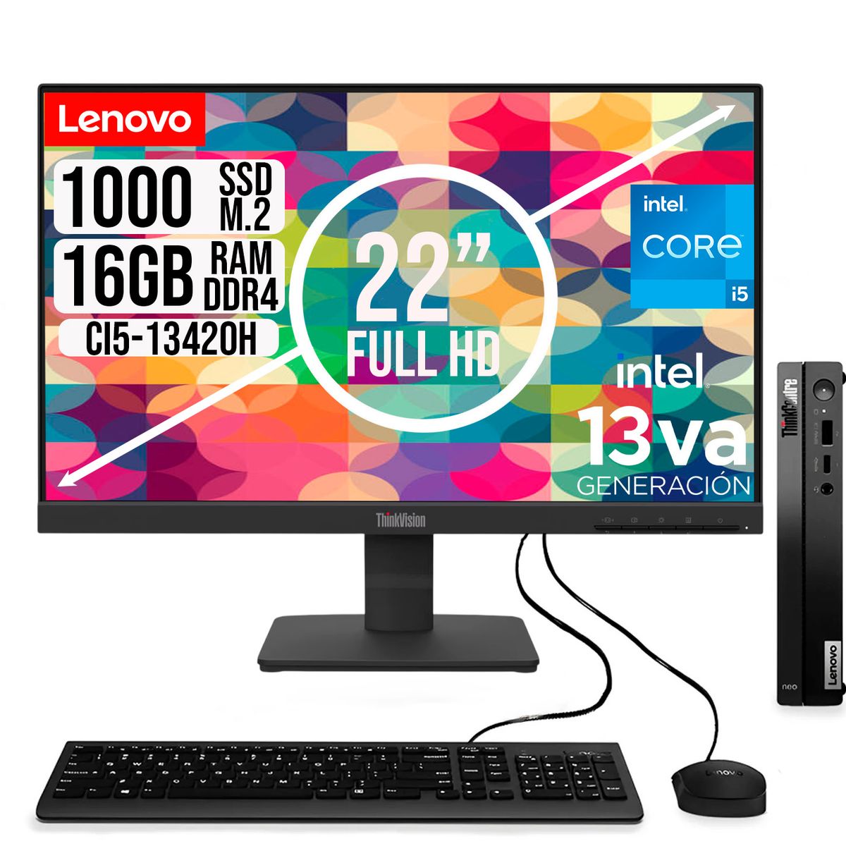 LENOVO - COMPUTADOR LENOVO TINY INTEL CORE I5-13420H SSD 1TB RAM 16GB 21.5 FHD S22-4e