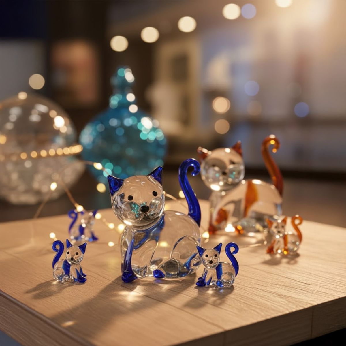 DECORIENTE - Figuras Gatos 4 Pzs Esculturas de Lujo Cristal Muran-1416