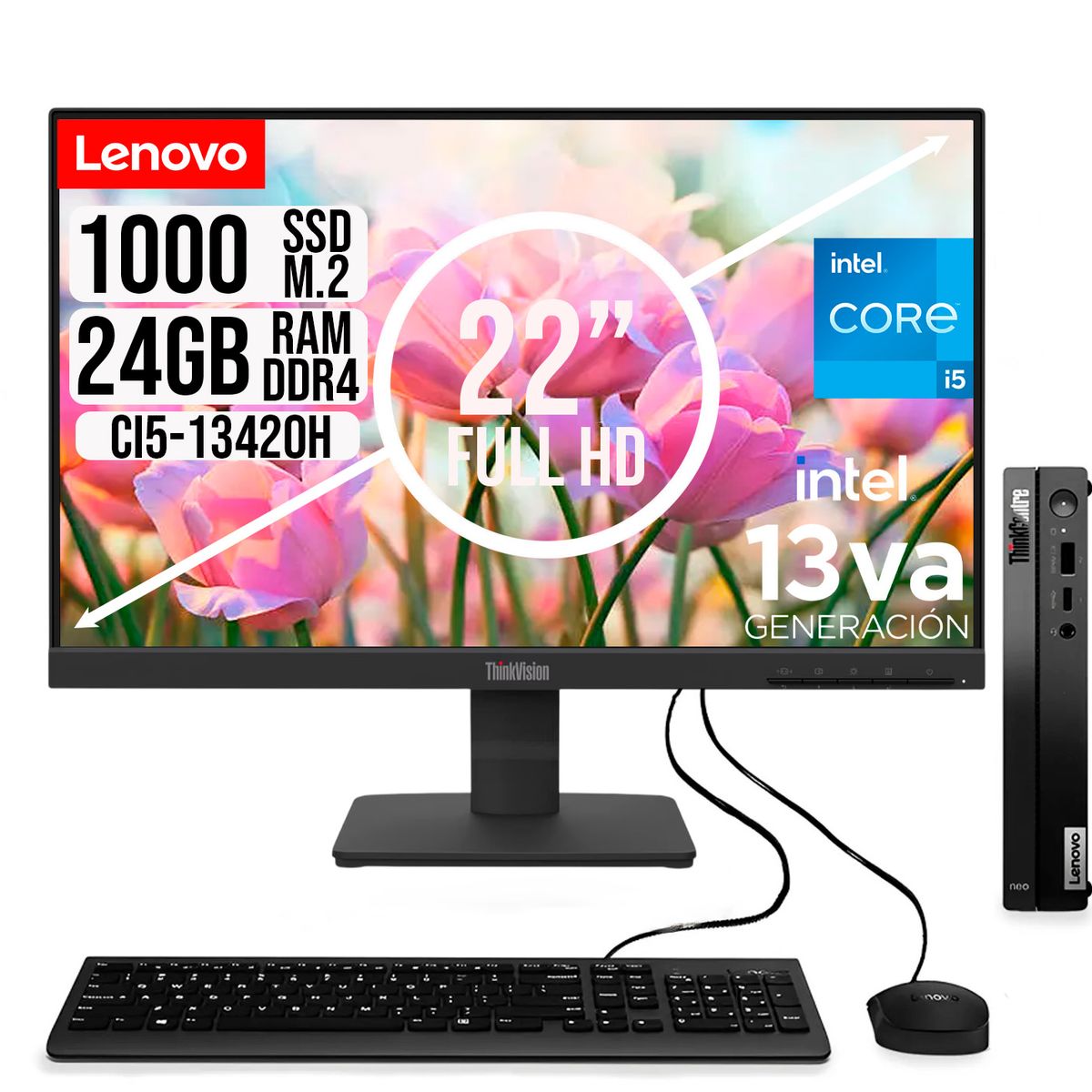 LENOVO - COMPUTADOR LENOVO TINY INTEL CORE I5-13420H SSD 1TB RAM 24GB 21.5 FHD S22-4e