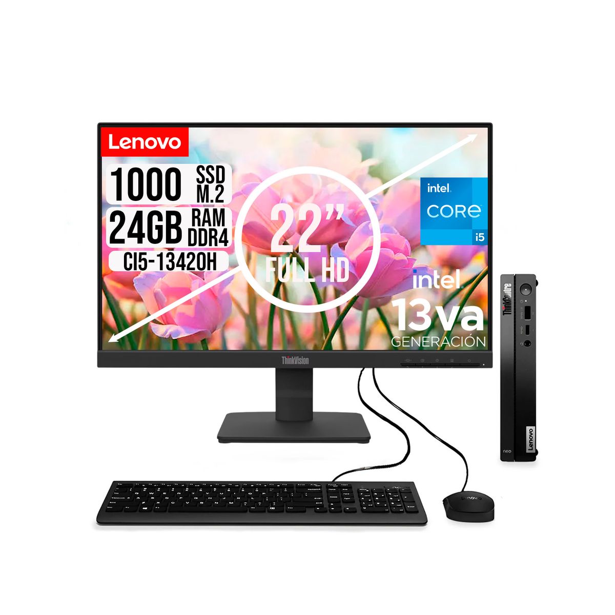 LENOVO - COMPUTADOR LENOVO TINY INTEL CORE I5-13420H SSD 1TB RAM 24GB 21.5 FHD S22-4e