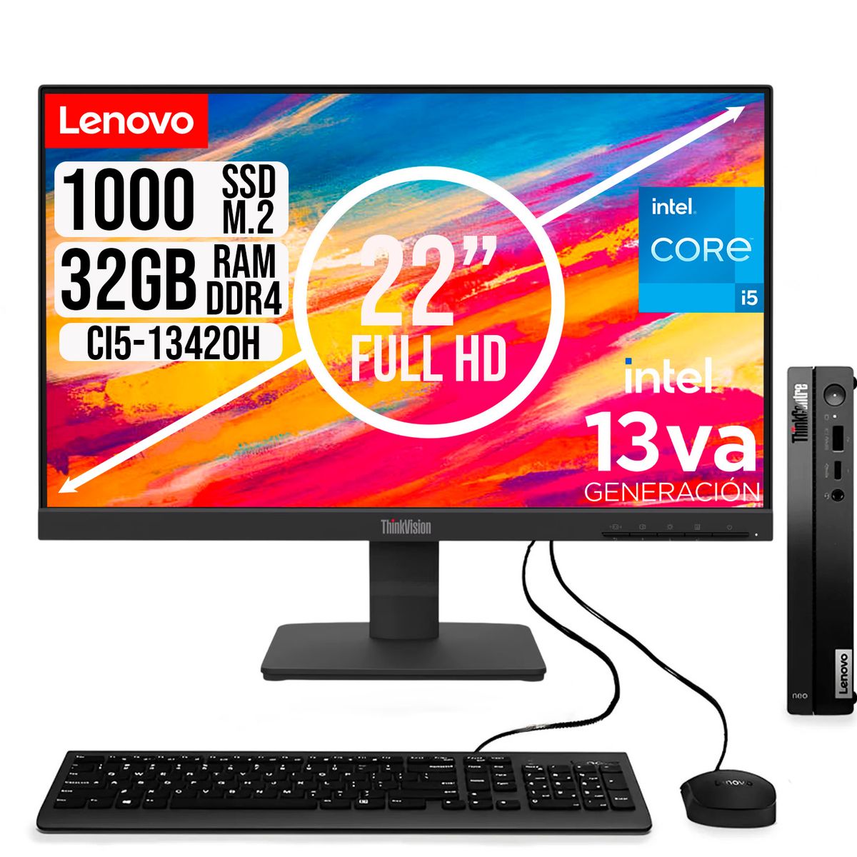 LENOVO - COMPUTADOR LENOVO TINY INTEL CORE I5-13420H SSD 1TB RAM 32GB 21.5 FHD S22-4e