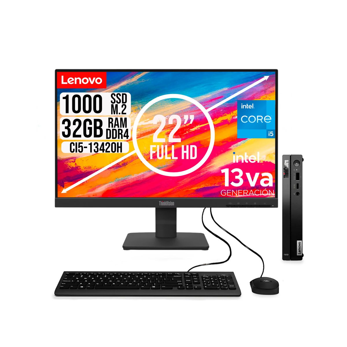 LENOVO - COMPUTADOR LENOVO TINY INTEL CORE I5-13420H SSD 1TB RAM 32GB 21.5 FHD S22-4e